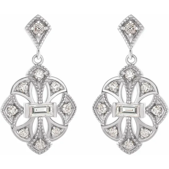 14K White 3/8 CTW Diamond Vintage-Inspired Earrings