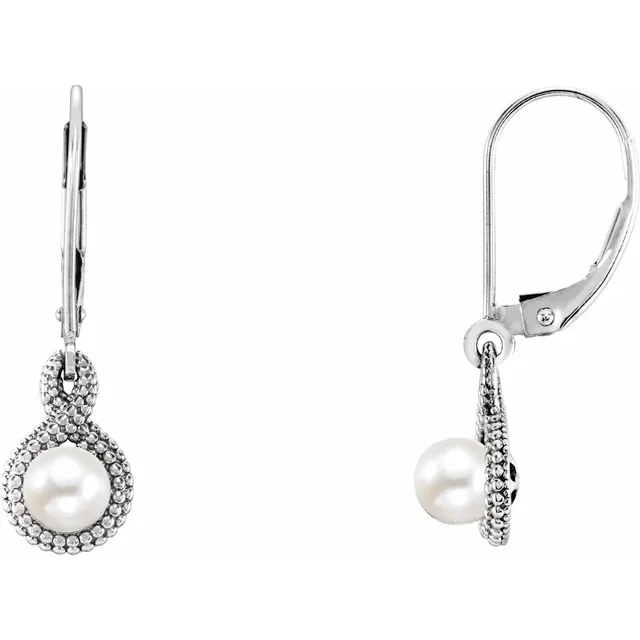 14K White Freshwater Cultured Pearl Beaded Earrings-