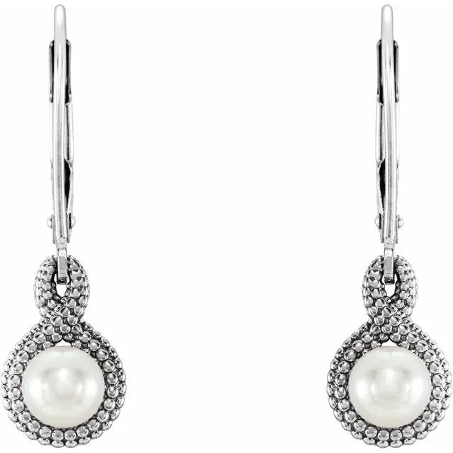 14K White Freshwater Cultured Pearl Beaded Earrings-
