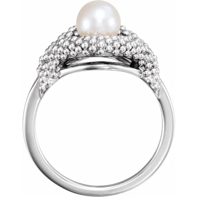 14K White Freshwater Cultured Pearl Beaded Ring-