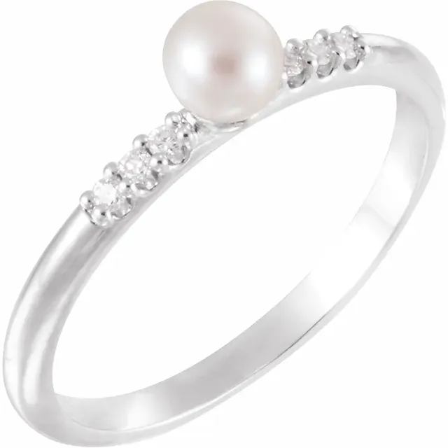 14K White Freshwater Cultured Pearl & .05 CTW Diamond Ring-