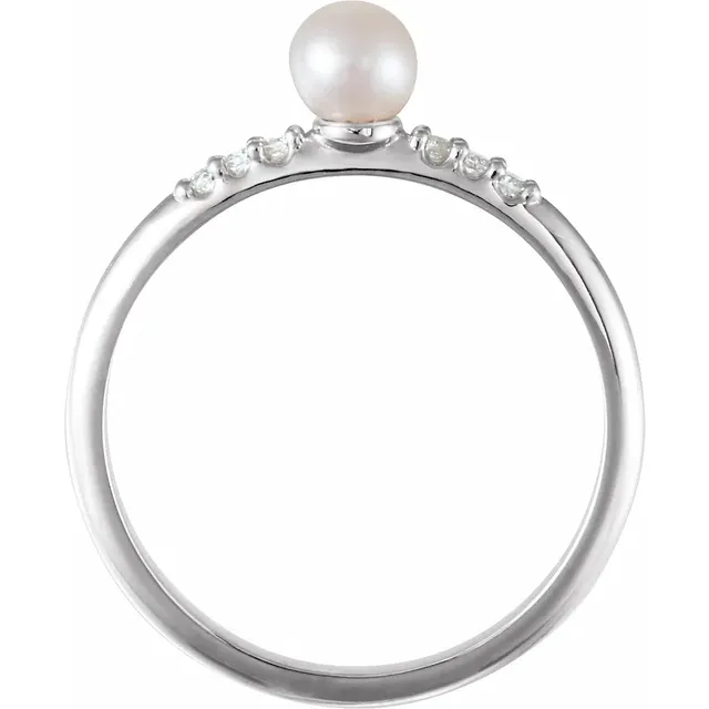 14K White Freshwater Cultured Pearl & .05 CTW Diamond Ring-