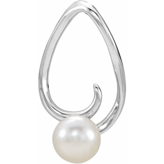 14K White Freshwater Cultured Pearl Freeform Pendant-