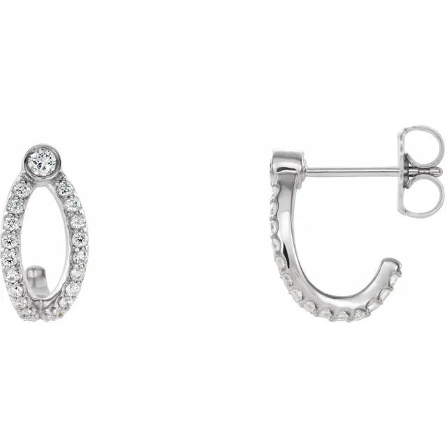 14K White 1/3 CTW Diamond J-Hoop Earrings