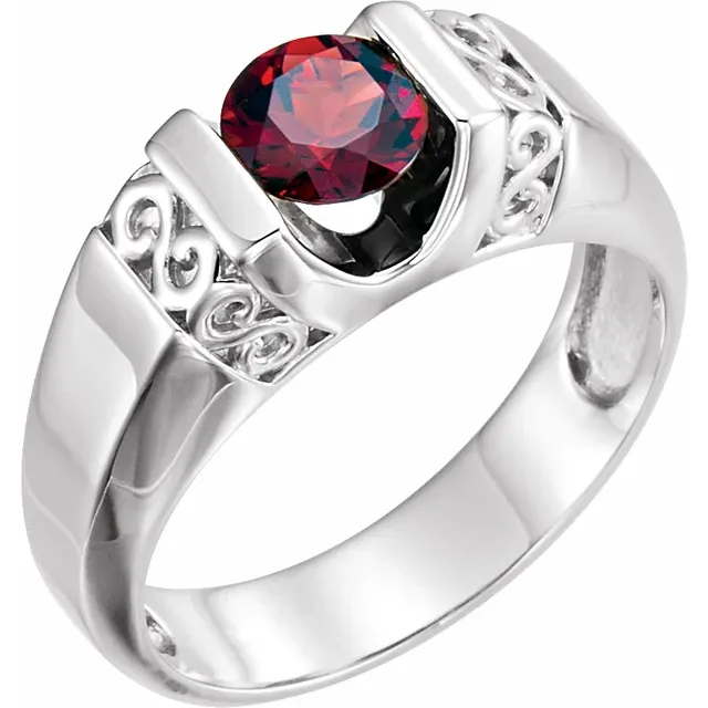 14K White Men's Mozambique Garnet Ring-