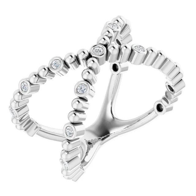 14K White 1/6 CTW Diamond Beaded Negative Space Ring-