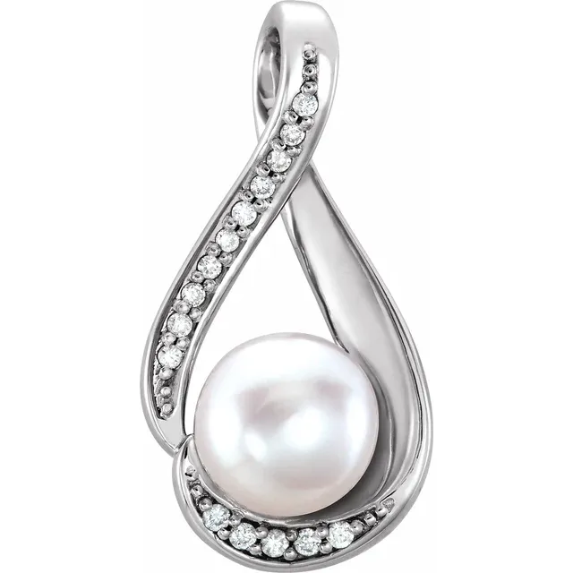 14K White Freshwater Cultured Pearl & .04 CTW Diamond Pendant-