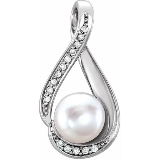 14K White Freshwater Cultured Pearl & .4 CTW Diamond Pendant