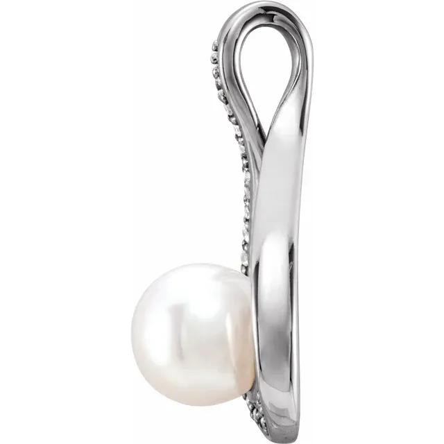 14K White Freshwater Cultured Pearl & .04 CTW Diamond Pendant-