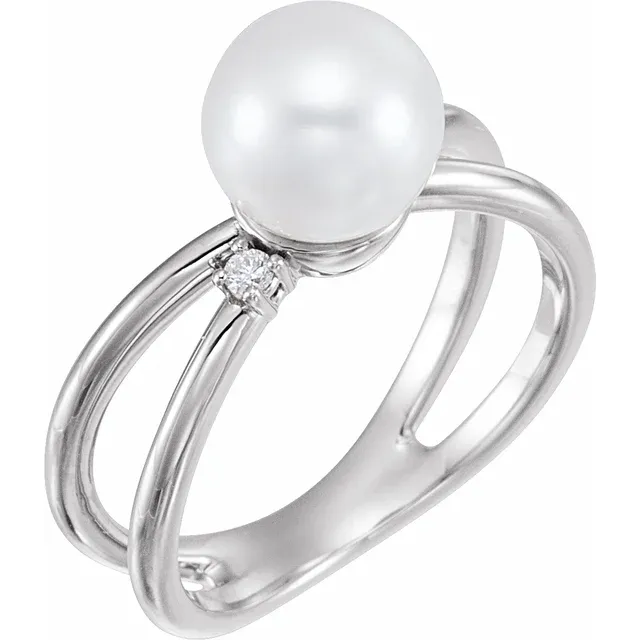 14K White Freshwater Cultured Pearl & .04 CTW Diamond Ring-