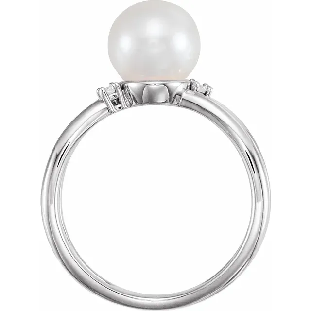 14K White Freshwater Cultured Pearl & .04 CTW Diamond Ring-
