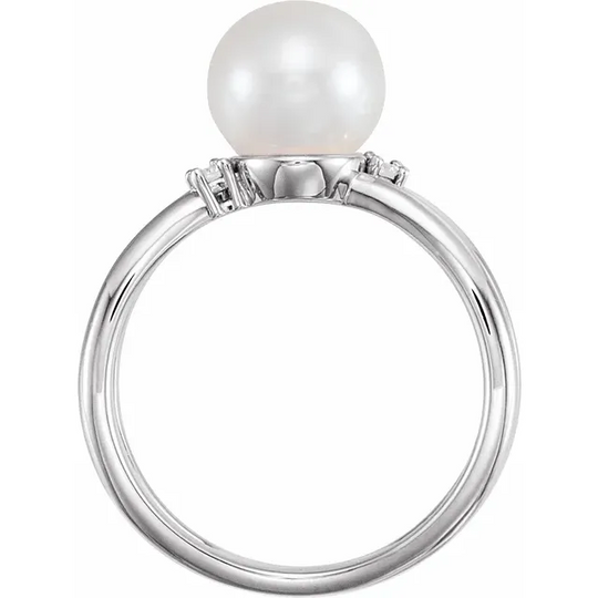 14K White Freshwater Cultured Pearl & .4 CTW Diamond Ring