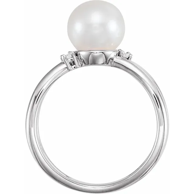 14K White Freshwater Cultured Pearl & .4 CTW Diamond Ring