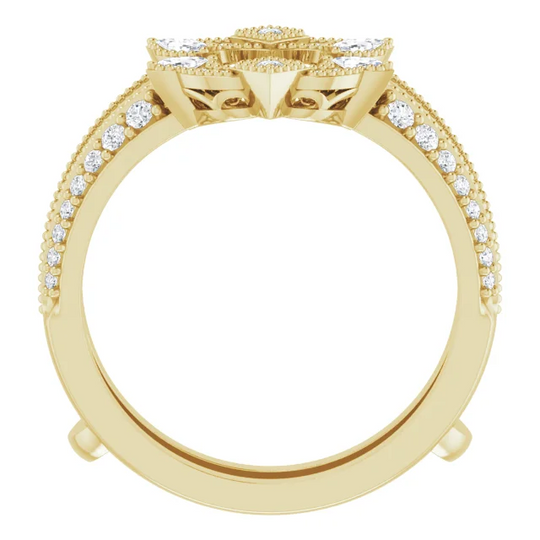 14K Yellow 3/8 CTW Diamond Art Deco Milgrain Ring Guard