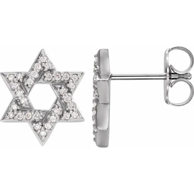 14K White 1/8 CTW Diamond Star of David Earrings-