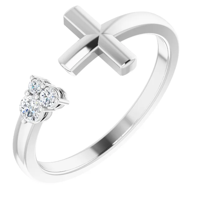 14K White 1/10 CTW Diamond Negative Space Cross Ring-7.00 (approximate standard size)-