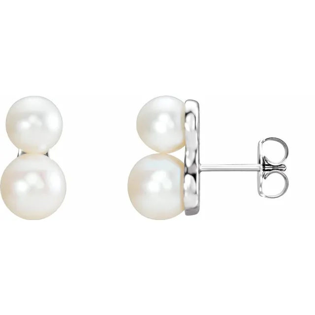 14K White Freshwater Cultured Pearl Ear Climbers-