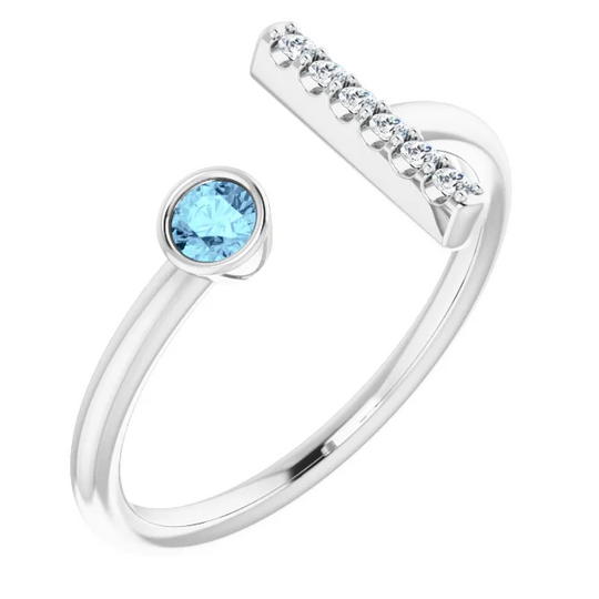 14K White Aquamarine & .6 CTW Diamond Bar Ring