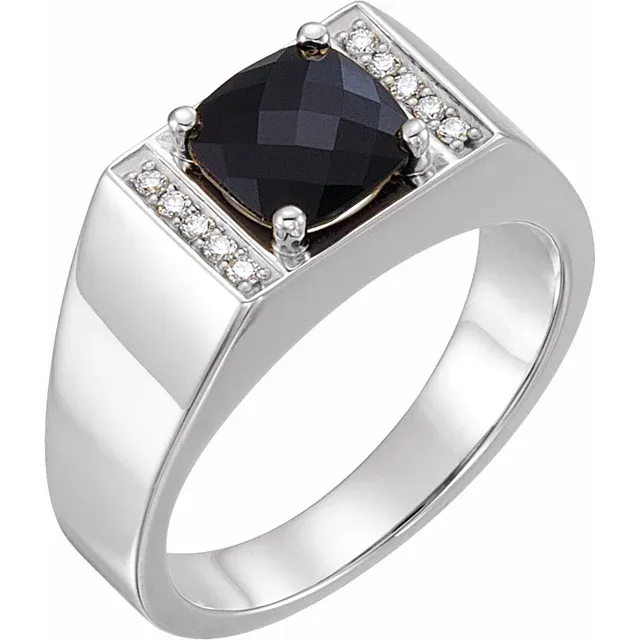 14K White Onyx & 1/10 CTW Diamond Ring-