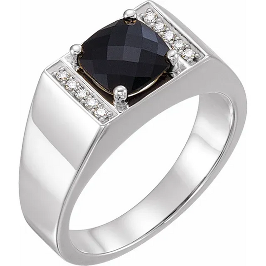 14K White Onyx & 1/1 CTW Diamond Ring