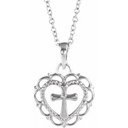 14K White Youth Heart with Cross 16-18" Necklace