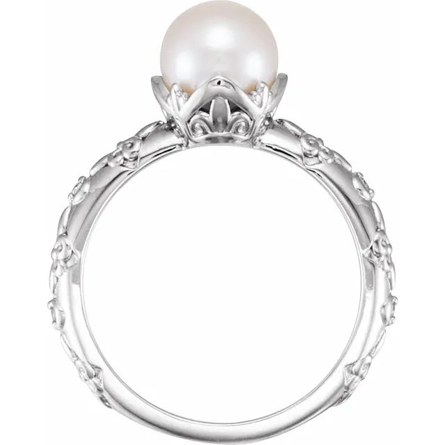 14K White Freshwater Cultured Pearl & .025 CTW Diamond Ring-
