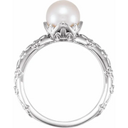 14K White Freshwater Cultured Pearl & .25 CTW Diamond Ring