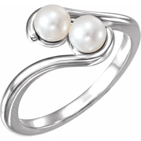 14K White Freshwater Cultured Pearl Two-Stone Ring