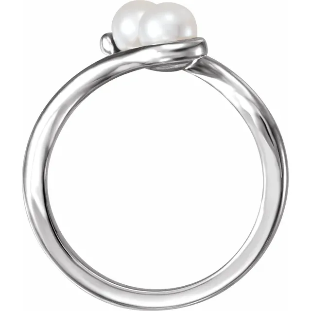 14K White Freshwater Cultured Pearl Two-Stone Ring-