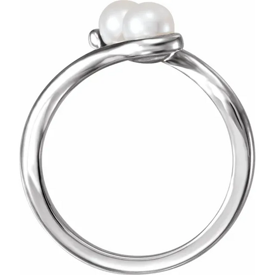14K White Freshwater Cultured Pearl Two-Stone Ring