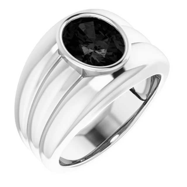 14K White Onyx Men's Ring-