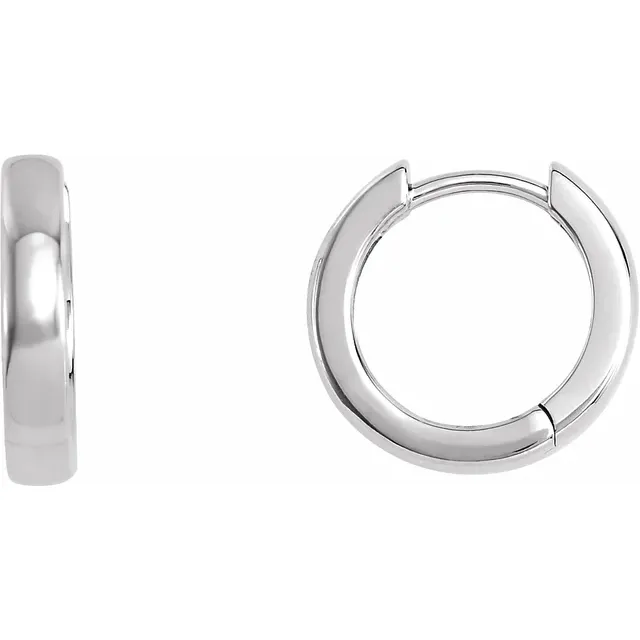 14K White 14 mm Hinged Hoop Earrings-