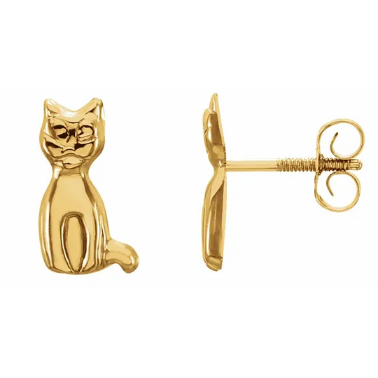 14K Yellow Cat Earrings