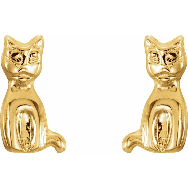 14K Yellow Cat Earrings-