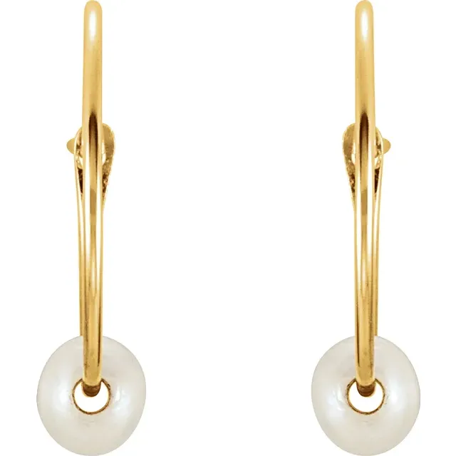 14K Yellow Youth Freshwater Cultured Pearl Hoop Earrings-