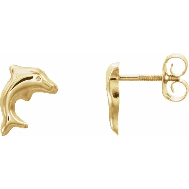 14K Yellow Dolphin Earrings-