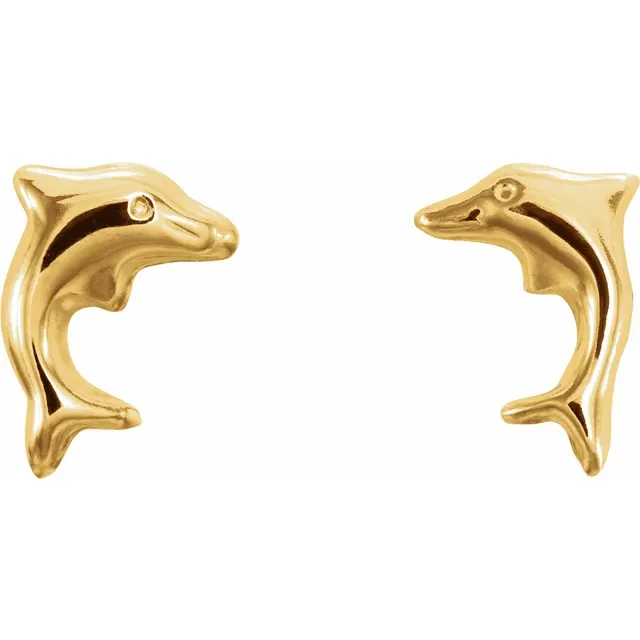 14K Yellow Dolphin Earrings-