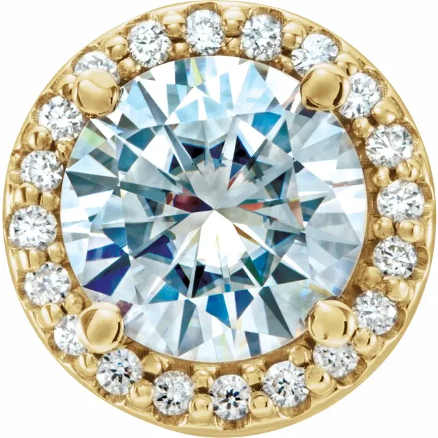 14K Yellow 6.5 mm Round Forever One™ Moissanite & .08 CTW Diamond Pendant-