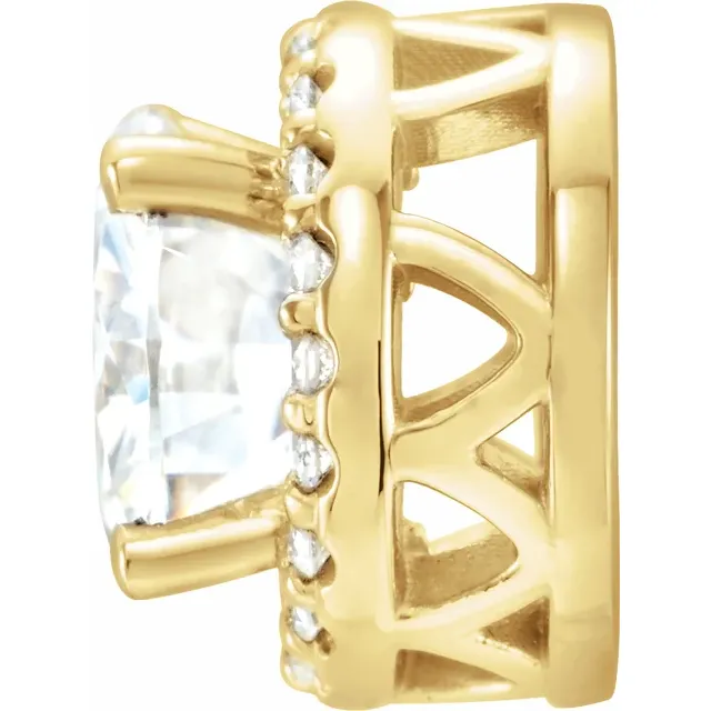 14K Yellow 6.5 mm Round Forever One™ Moissanite & .08 CTW Diamond Pendant-