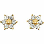 14K Yellow 1.5 mm Round Cubic Zirconia Youth Floral-Inspired Earrings