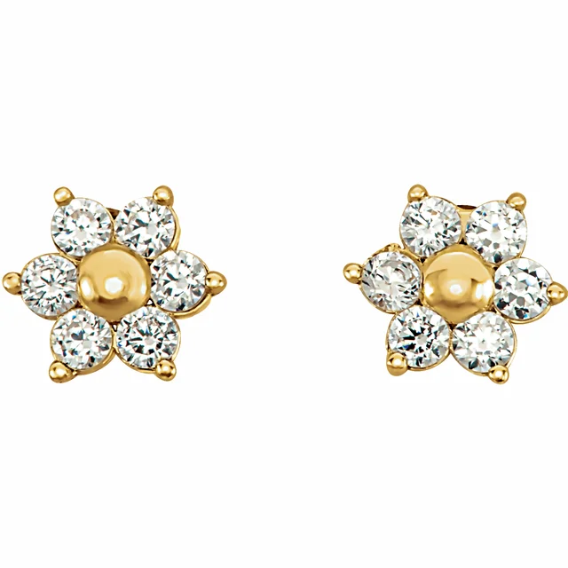 14K Yellow 1.5 mm Round Cubic Zirconia Youth Floral-Inspired Earrings