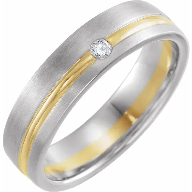 14K White & Yellow .07 CTW Diamond 6 mm Grooved Band Size 7-