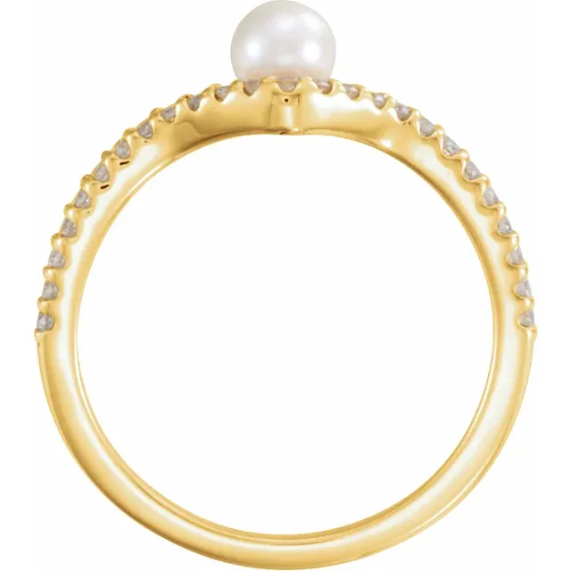 14K Yellow Freshwater Cultured Pearl & 1/5 CTW Diamond V Ring-