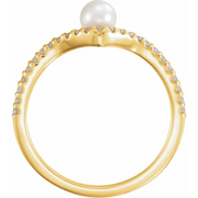 14K Yellow Freshwater Cultured Pearl & 1/5 CTW Diamond V Ring
