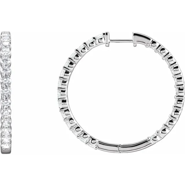 14K White 4 CTW Lab-Grown Diamond Inside-Outside Hinged 36 mm Hoop Earrings-