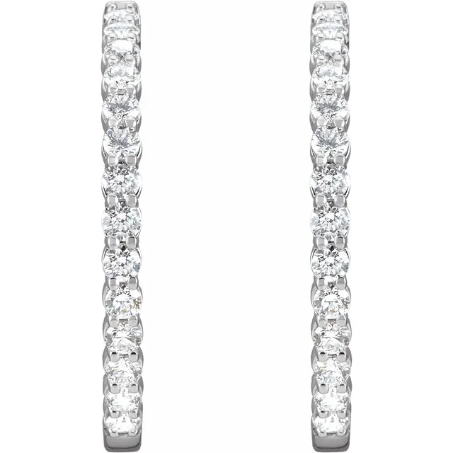 14K White 4 CTW Lab-Grown Diamond Inside-Outside Hinged 36 mm Hoop Earrings-