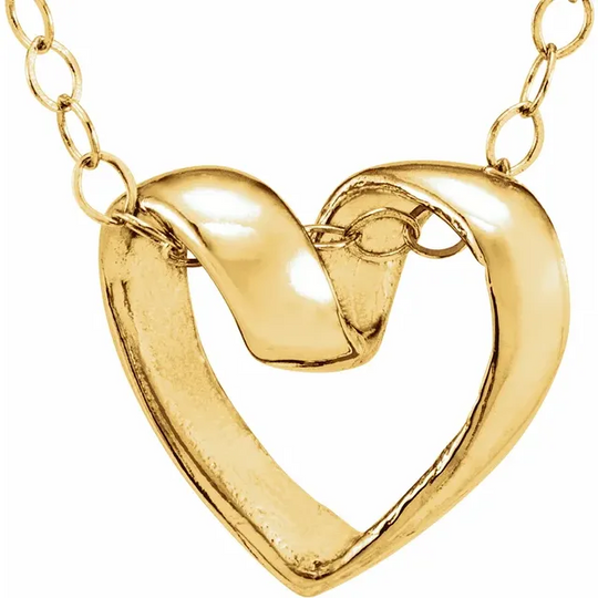 14K Yellow Ribbon Heart 15" Necklace