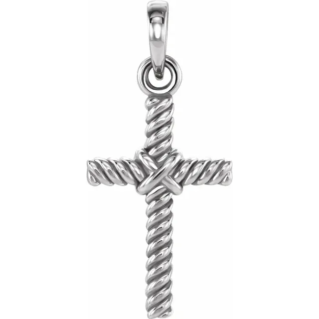 14K White 13.5x8.6 mm Rope Cross Pendant-
