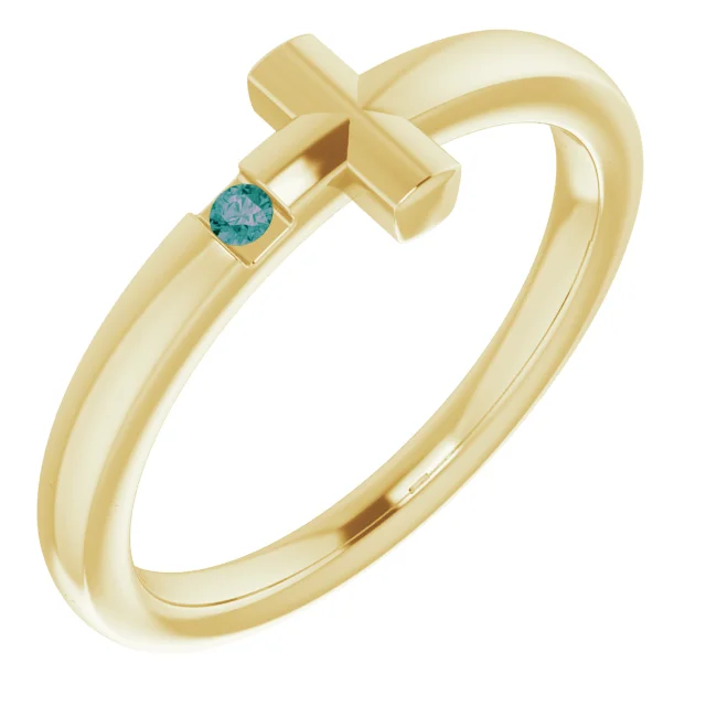 14K Yellow Youth Alexandrite Sideways Cross Ring-