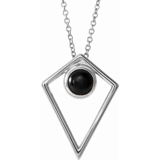 14K White Onyx Cabochon Pyramid 16-18" Necklace-